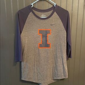 Nike Heather Gray and Dark Blue Raglan Tee with Orange Accent